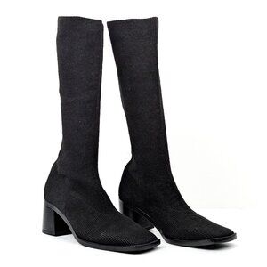 Miista London Wmn Candra Black Fabric Retro Y2K Square Toe Knee Boots 10.5US  EU